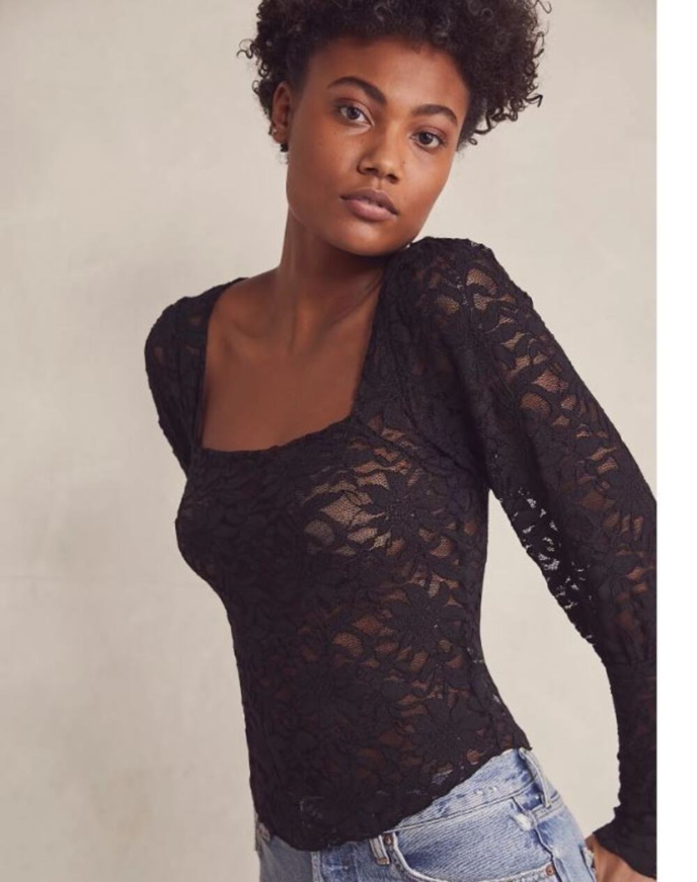 Free People Intimately Long Distance Layering Top S Lace Floral Square Neck